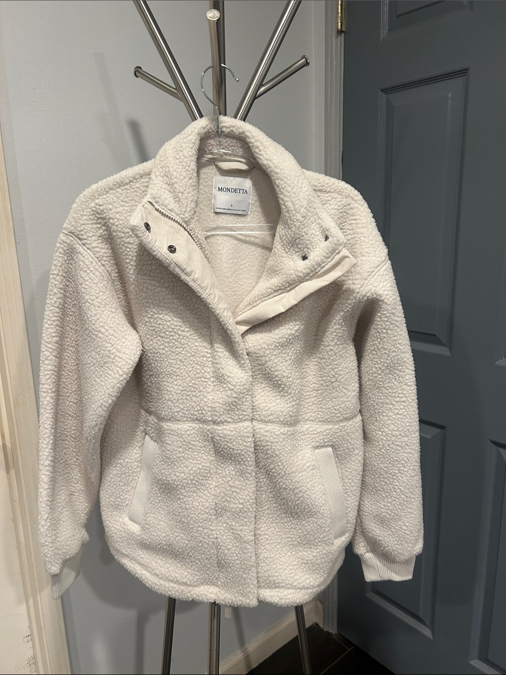 Mondetta Cream Sherpa Teddy Jacket with High Collar
